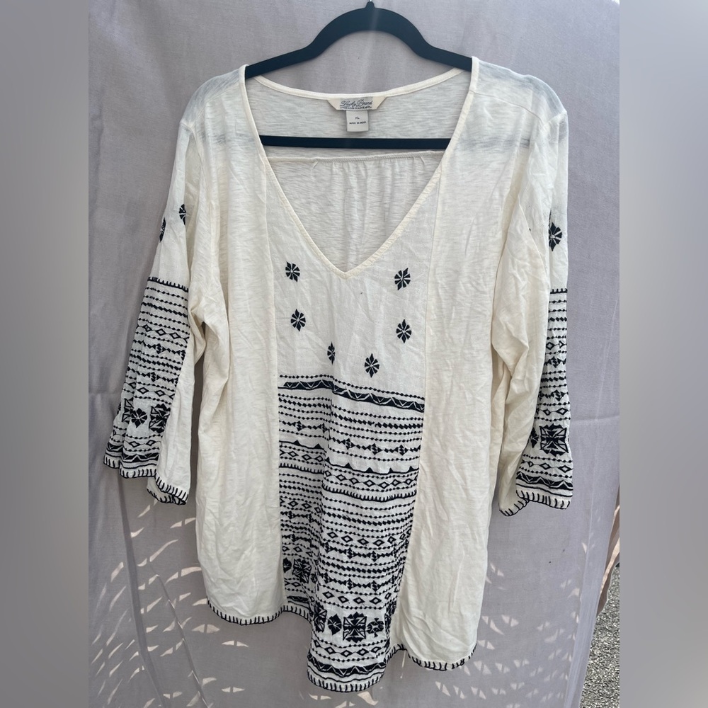 Lucky Brand White and Black Graphic Tunic